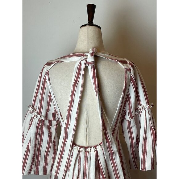 Three Graces London Red & White Striped Linen Open‎ Back Georgianna Midi Dress 6 - Picture 7 of 11